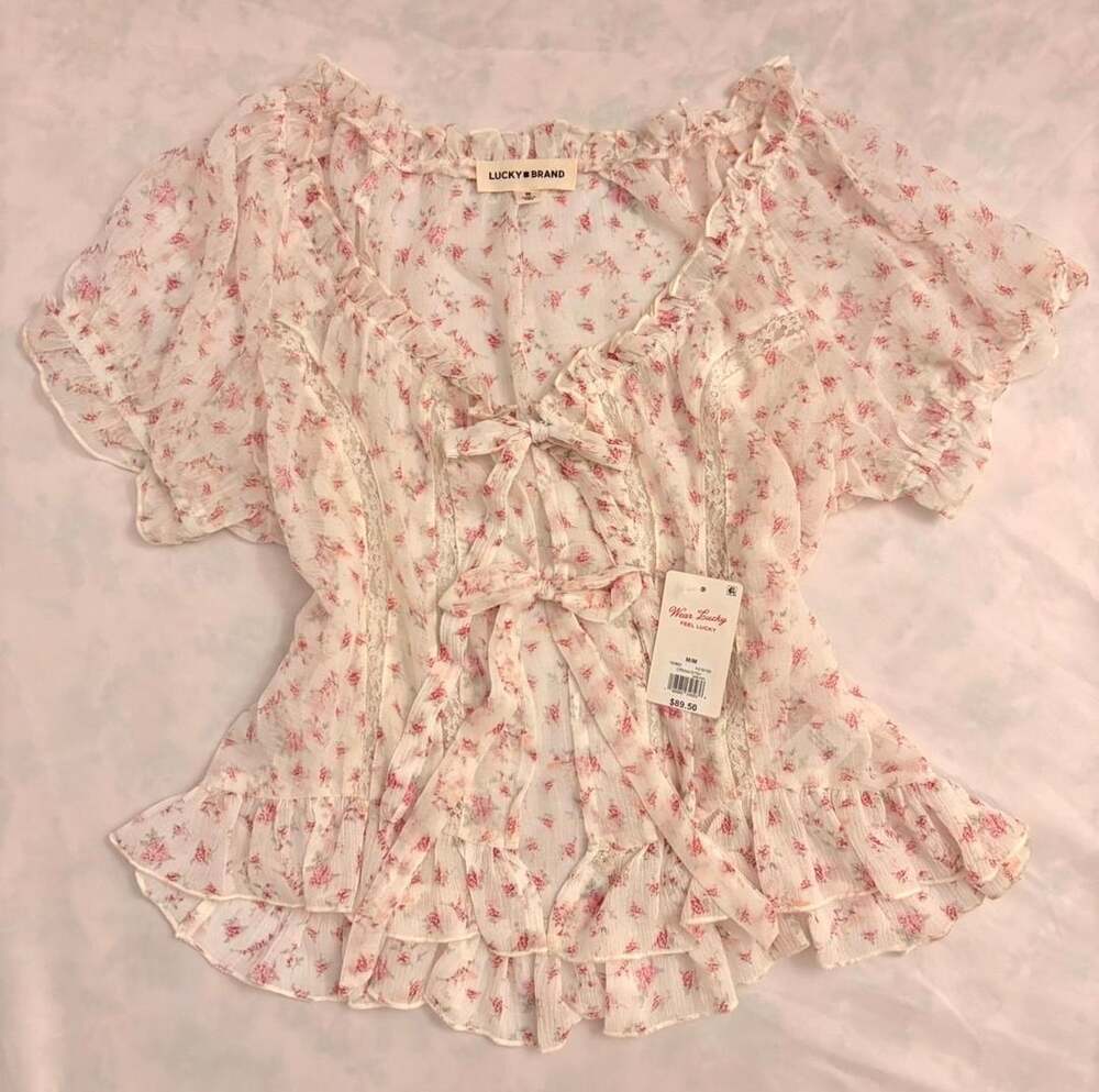 Lucky Brand Ditsy Floral Lace Inset Top